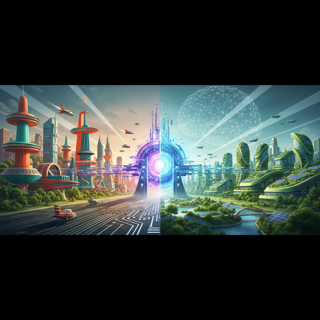 Decoding AI Prompts: Crafting Future Visions from 'Googie Sci-Fi' to Sustainable Cities